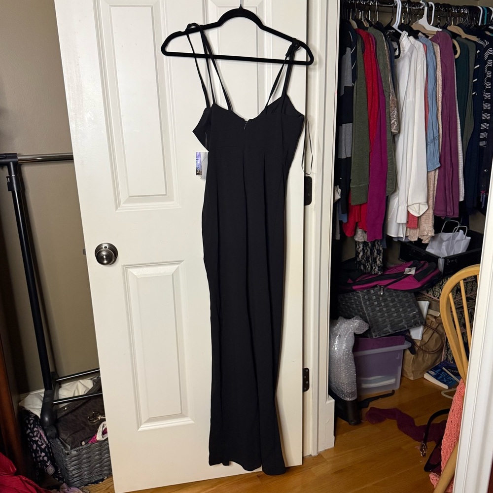 Nightway Collections Black Evening Maxi Dress with Rhinestone Trim Side Slit - Picture 5 of 6